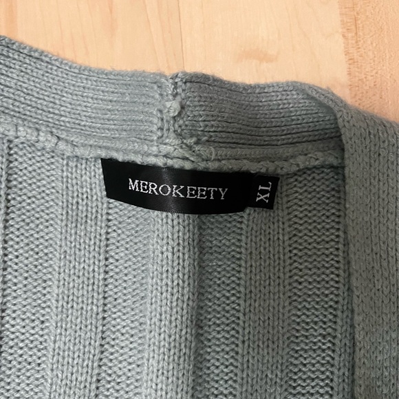 Sage Green Cable Knit Cardigan Sweater - Picture 2 of 2